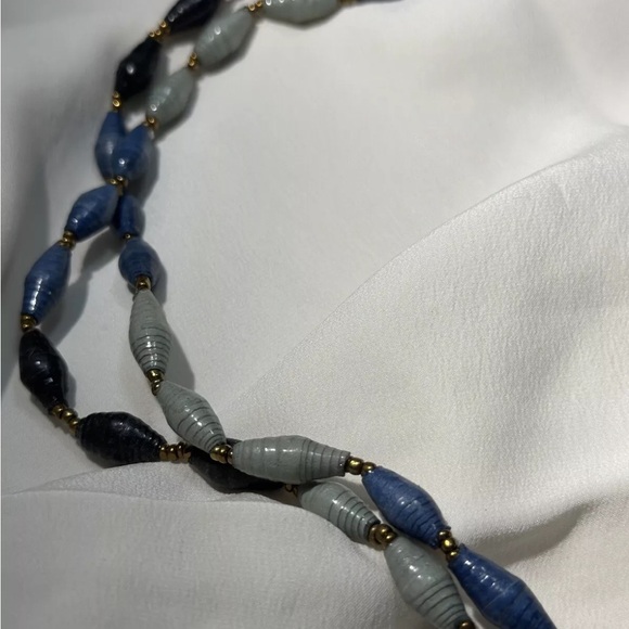 African Zambia Paper Beaded Necklace Handmade Extra Long Bracelet Belly Bead - Picture 4 of 5